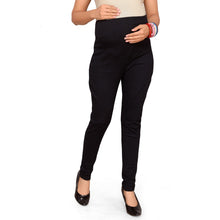 Load image into Gallery viewer, Black &amp; Blue Melange Stretchable Maternity Leggings
