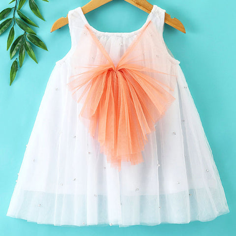 White Back Bow With Embellished Net Dress