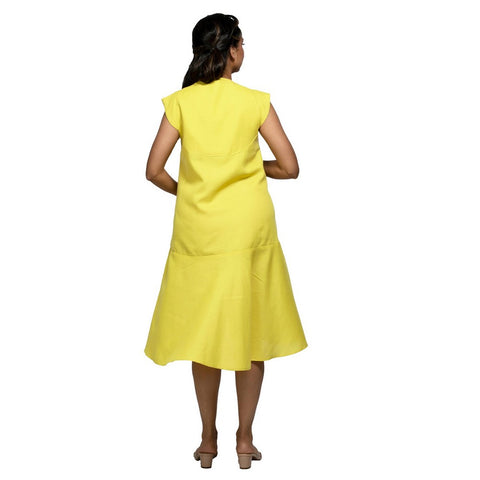 Yellow High Low Hem Sleeveless Maternity Nursing Dress