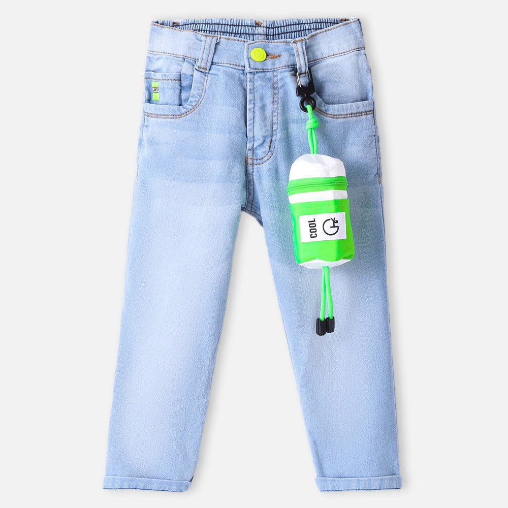 Blue Washed Straight Fit Denim Jeans With Mini Pouch