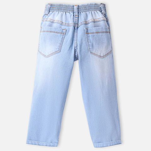 Blue Washed Straight Fit Denim Jeans With Mini Pouch