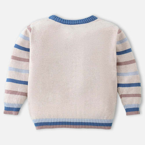 Beige Bear Theme Full Sleeves Sweater