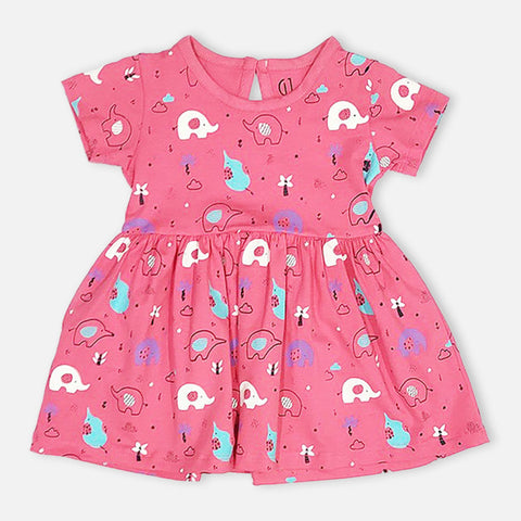 Pink Elephant Theme Dress With Bloomer
