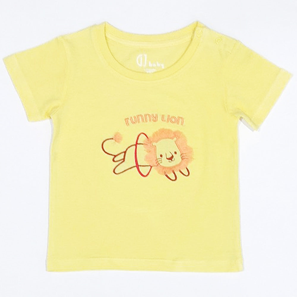 Yellow Lion Embroidered Half Sleeves T-Shirt