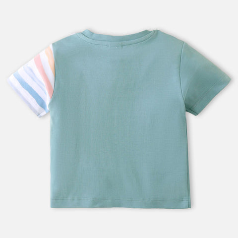 Colorblock Half Sleeves T-Shirt With Striped Short