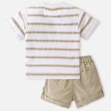 Load image into Gallery viewer, White Striped T-Shirt With Beige Corduroy Shorts
