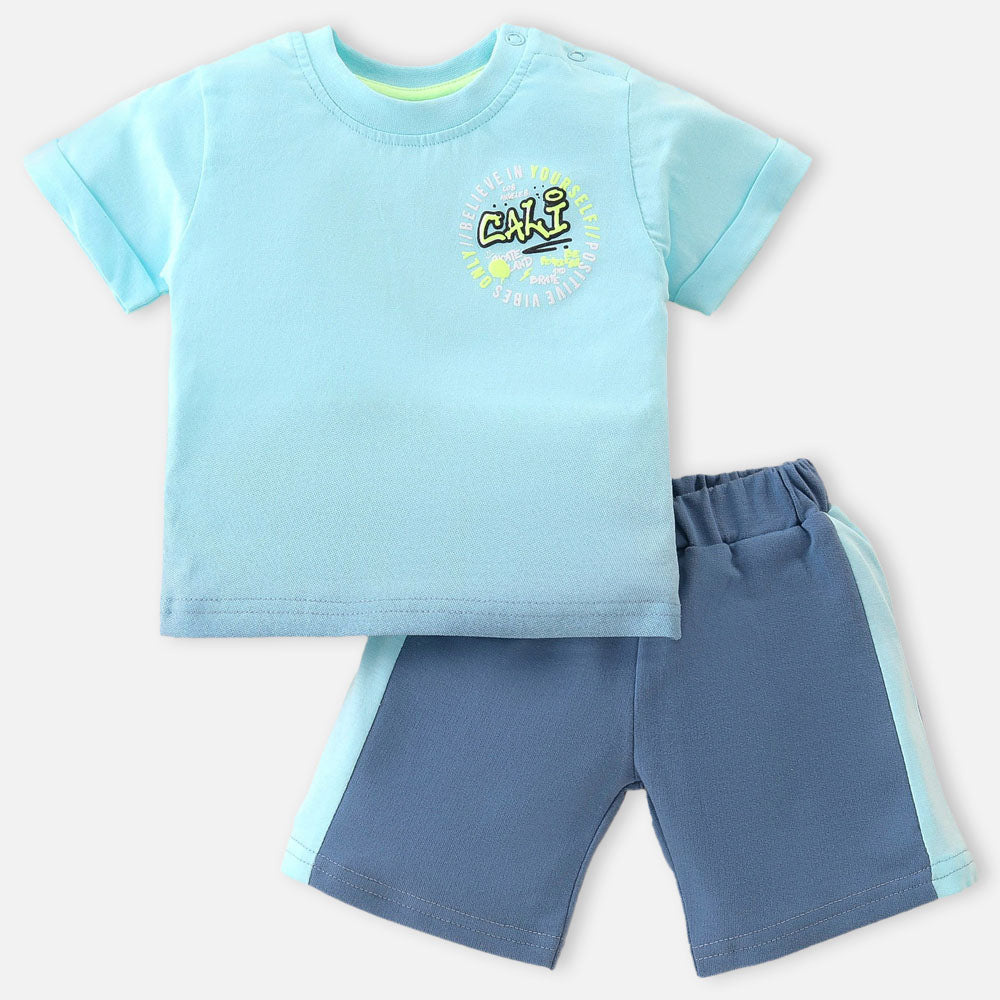 Blue Cotton T-Shirt With Shorts