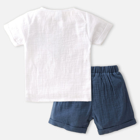 White Cotton T-Shirt With Blue Shorts