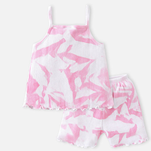 Pink Striped Sleeveless Top With Shorts Co-Ord Set