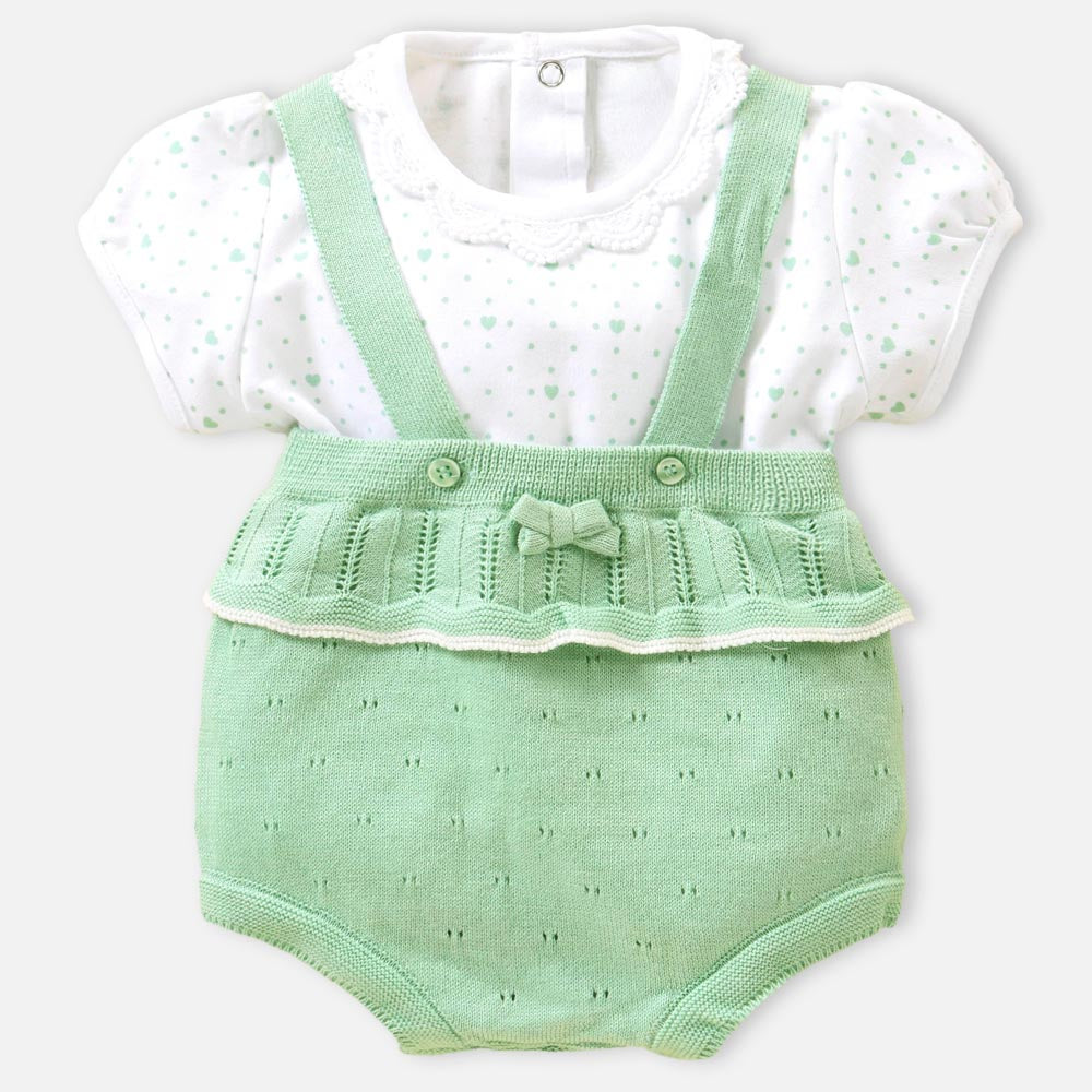 Green Cotton Half Sleeves T-Shirt & Shorts Set