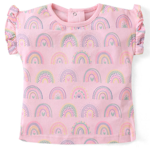 Pink Rainbow Theam  Frill Sleeves T-Shirt & Dungaree Set