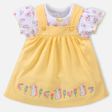 Load image into Gallery viewer, Yellow Embroidered Dungaree Frock With White Floral Top
