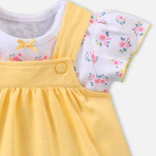 Load image into Gallery viewer, Yellow Embroidered Dungaree Frock With White Floral Top
