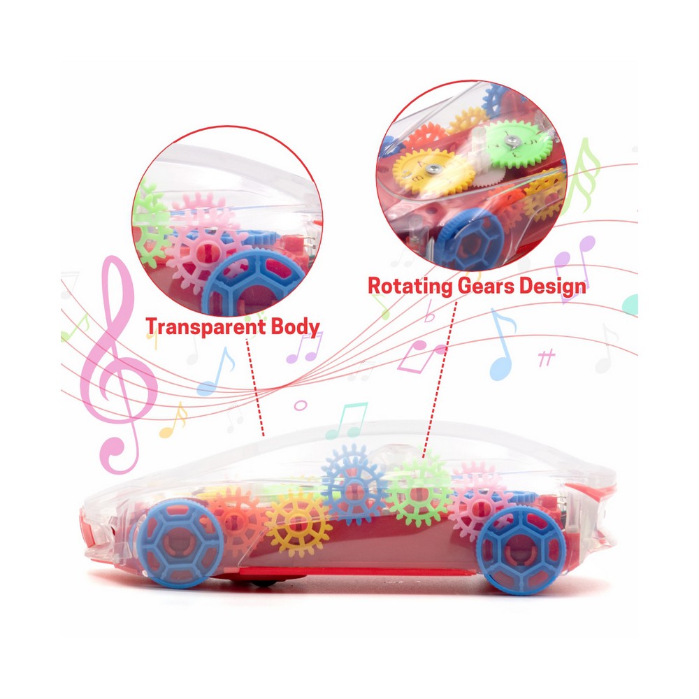Red Transparent 3D Gear Car(Color May Vary)