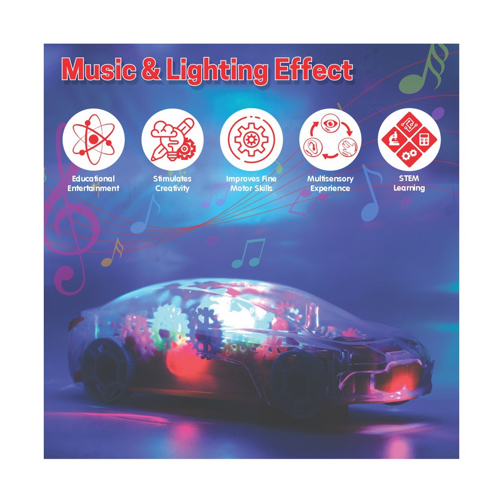 Red Transparent 3D Gear Car(Color May Vary)