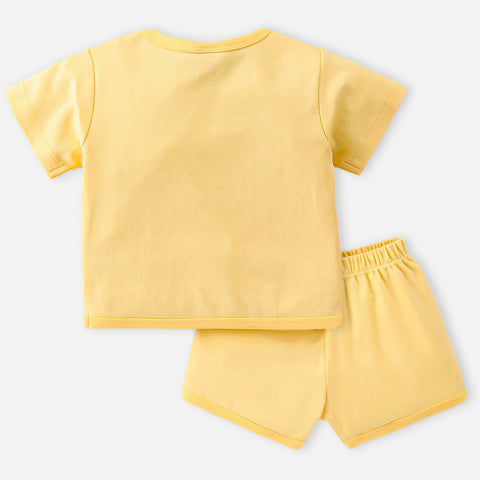 Yellow Embroidered T-Shirt With Shorts Co-Ord Set