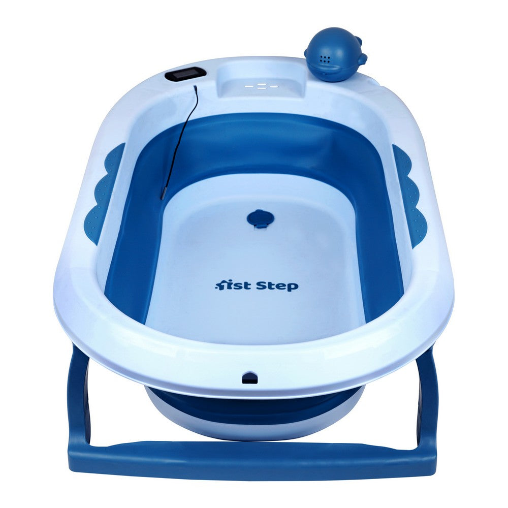 Blue Folding Bath Tub With Thermometer & Anti-Skid Base