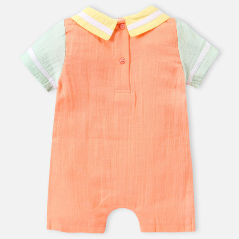 Orange Half Sleeves Cotton Romper