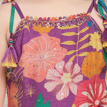 Load image into Gallery viewer, Purple &amp; Pink Tropical Printed Dress With Sharara &amp; Dupatta
