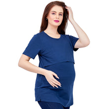 Load image into Gallery viewer, Blue &amp; Coral Red Half Sleeves Maternity Nursing Top
