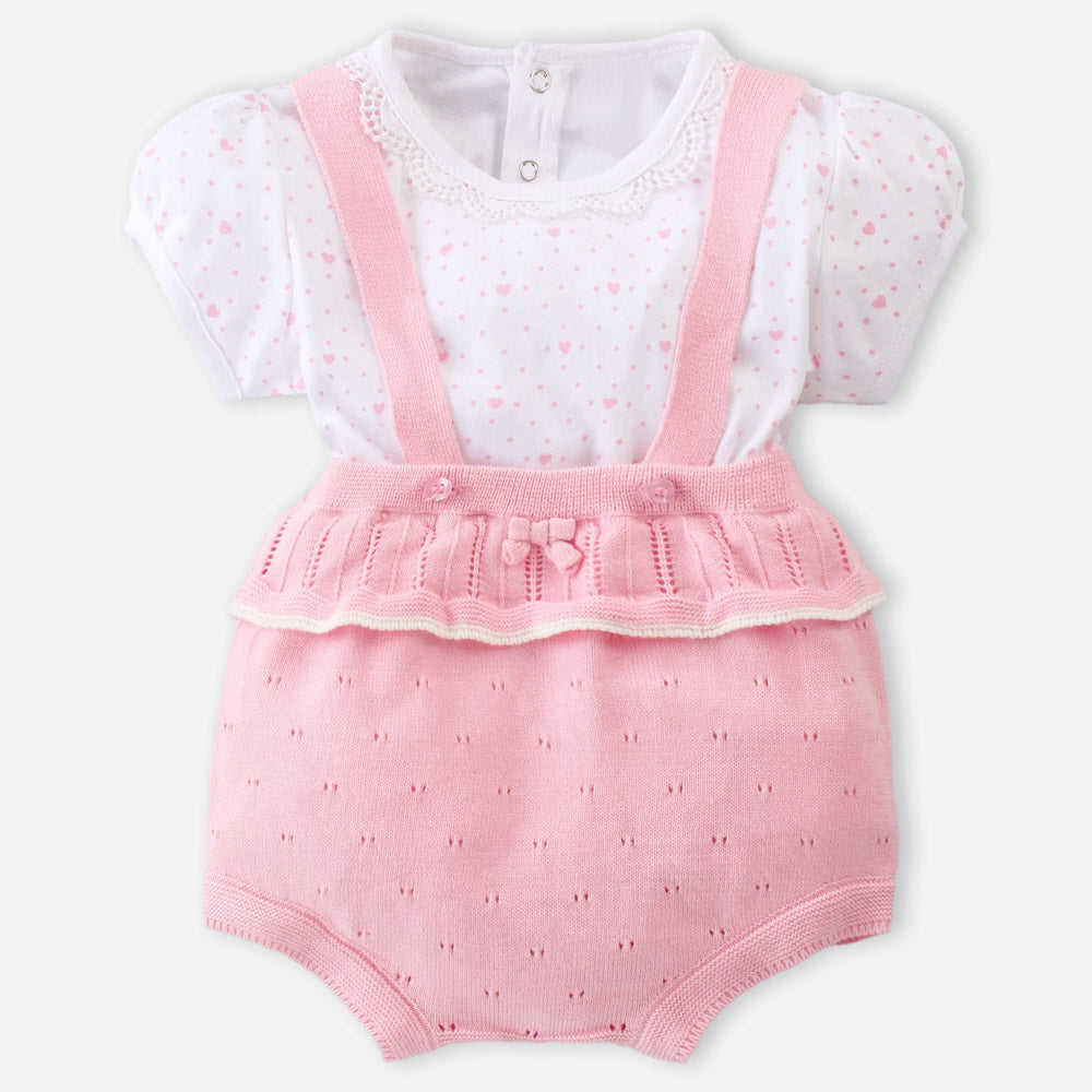 Pink Cotton Half Sleeves T-Shirt & Shorts Set