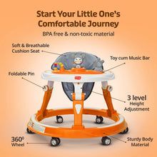 Load image into Gallery viewer, Orange 3 Level Height Adjustment 360° Joy Baby Walker
