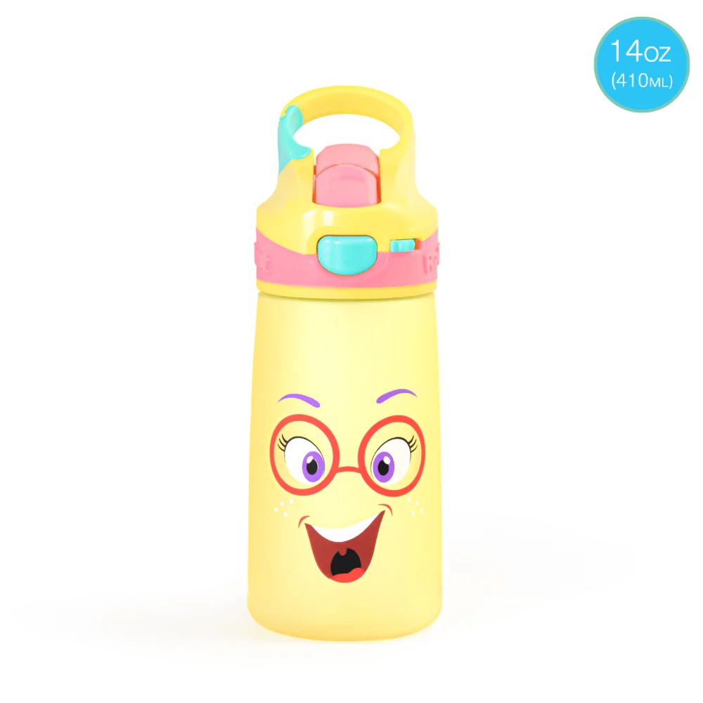 Yellow Happy Face Snap Lock Sipper Bottle