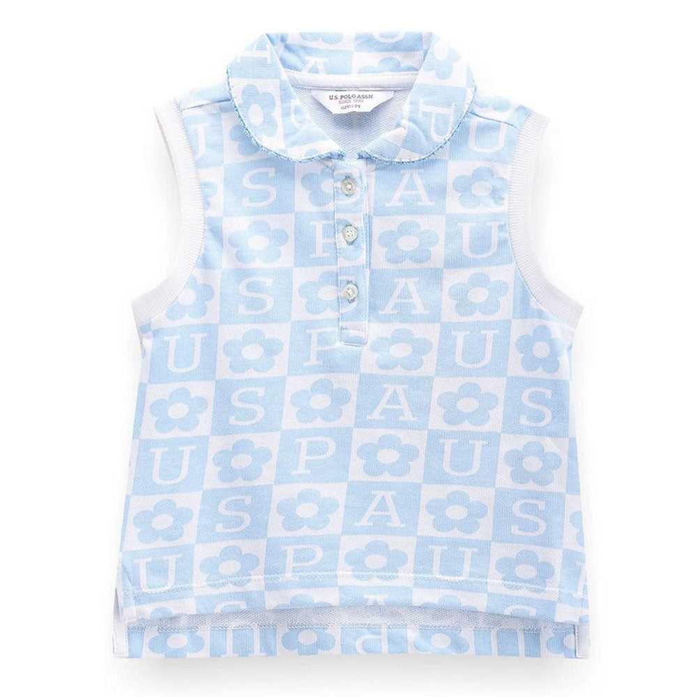 Blue Sleeveless Cotton Polo T-Shirt