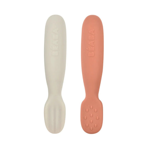 Silicone Pre-Feeding Spoons- Pink & Grey (Set of 2)
