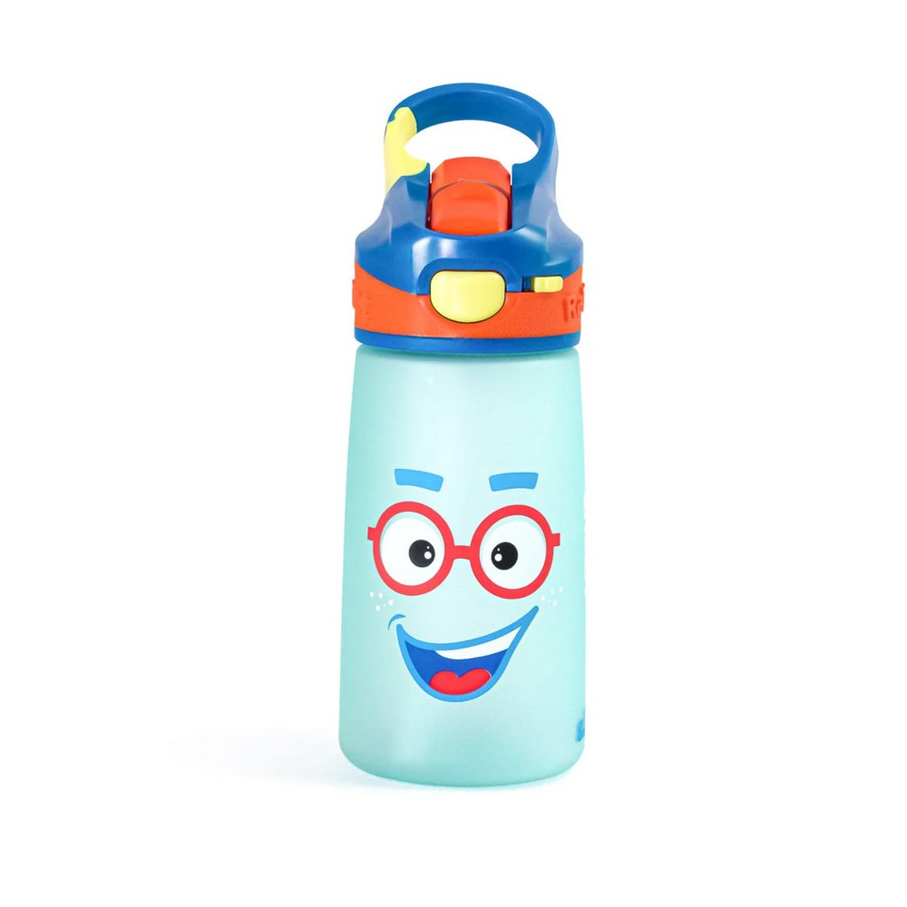 Blue Smiley Face Snap Lock Sipper Bottle