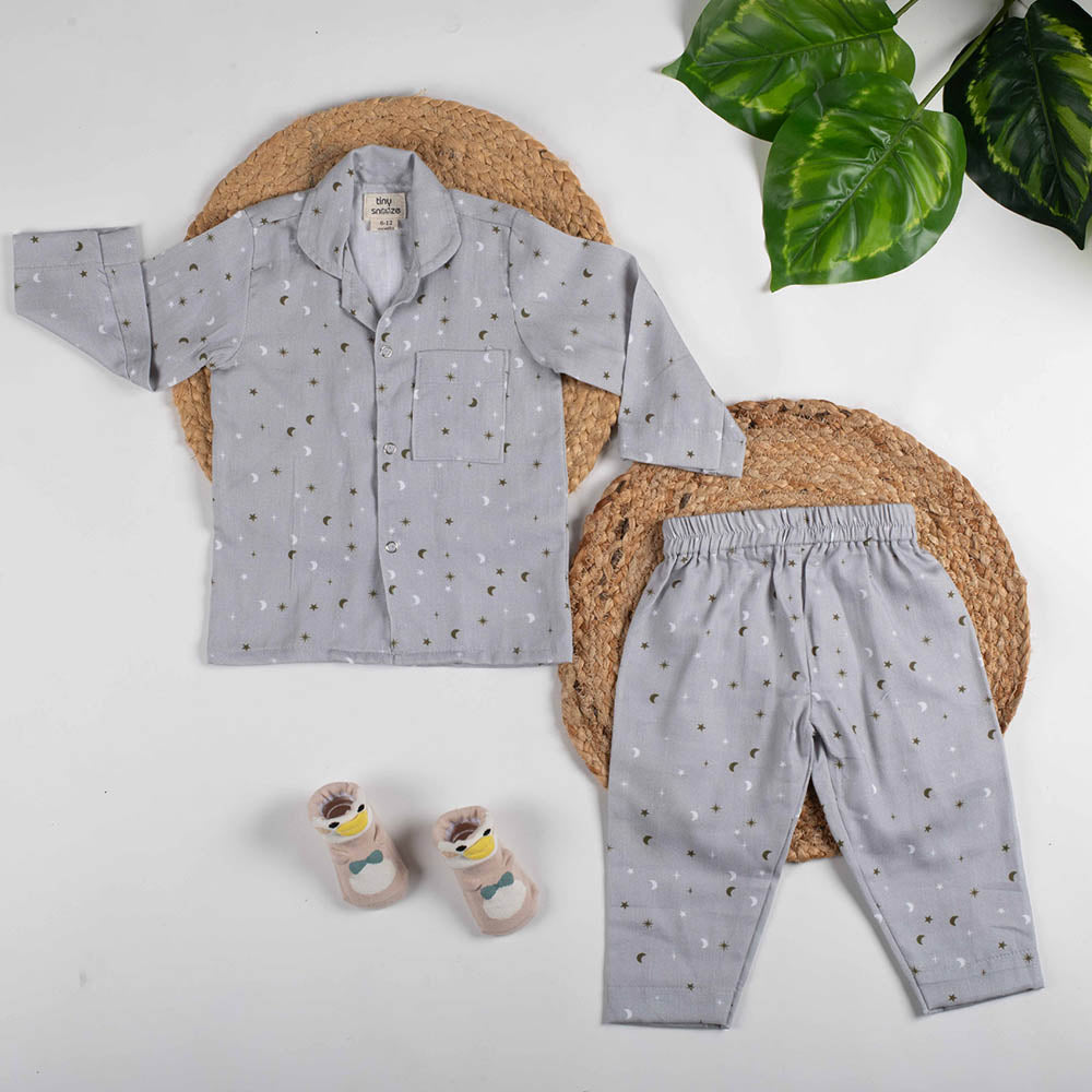 Grey Sky Theme Full Sleeves Organic Cotton Night Suit