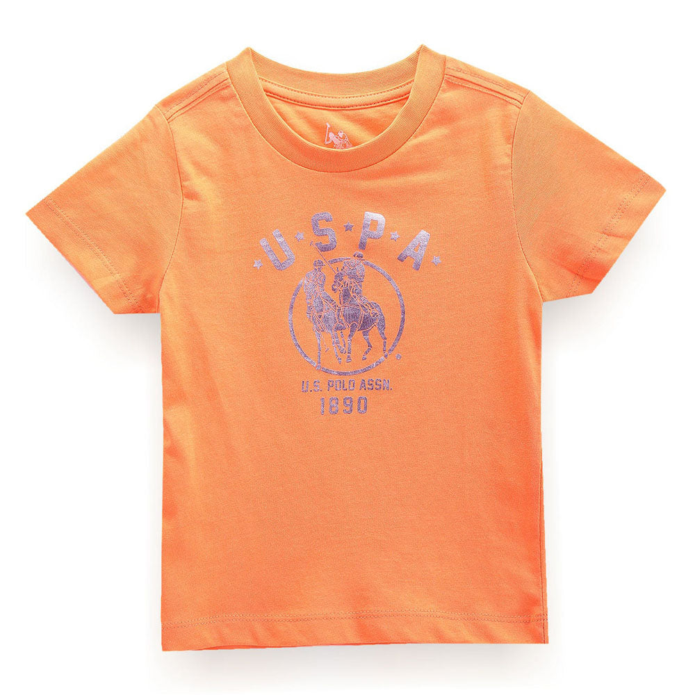 Orange U.S.Polo Printed Cotton T-Shirt