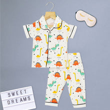 Load image into Gallery viewer, White Dino World Theme Half Sleeves Cotton Nightsuit
