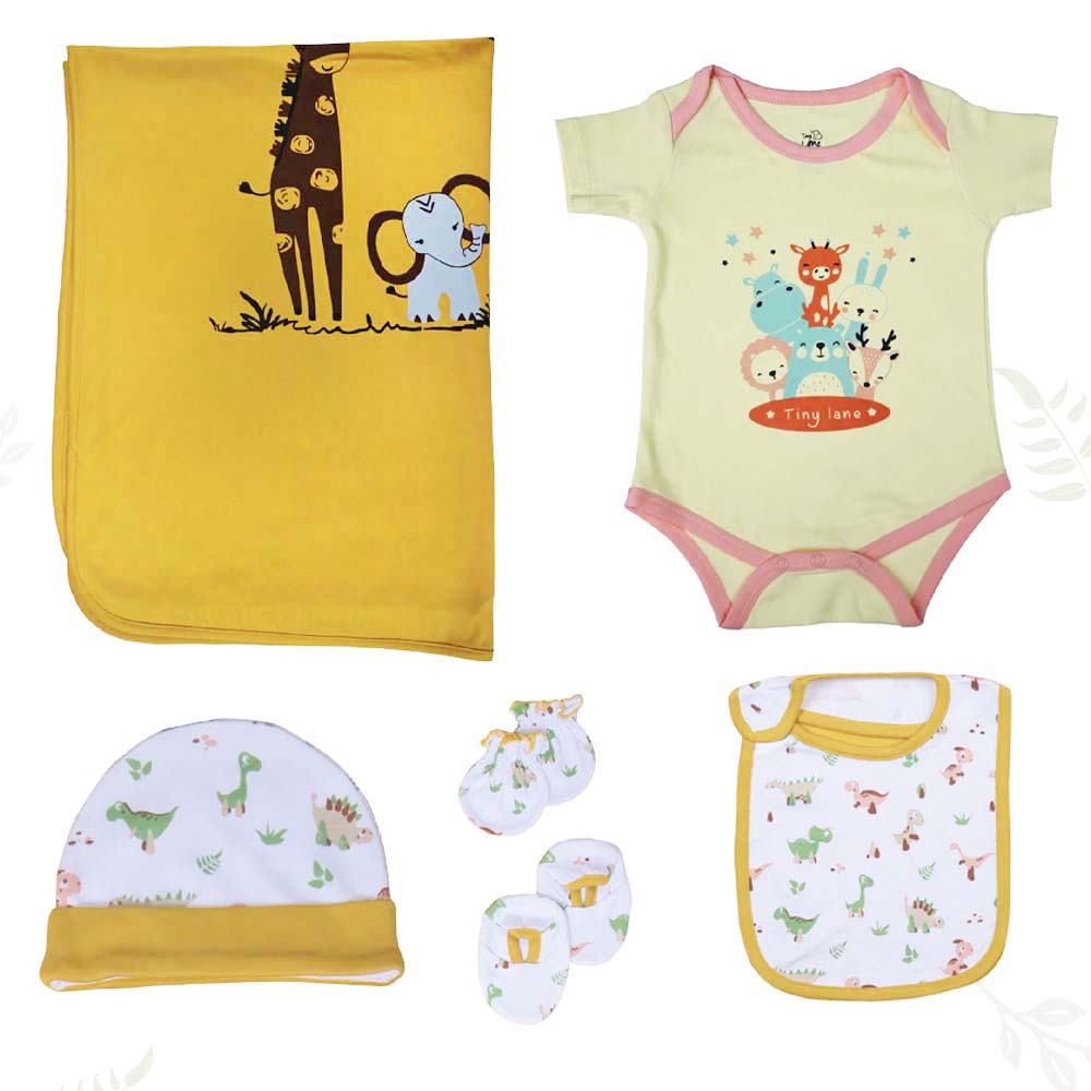 Lane Nest Gift Set With Onesie, Cap, Booties, Mitten, Bib & Blanket