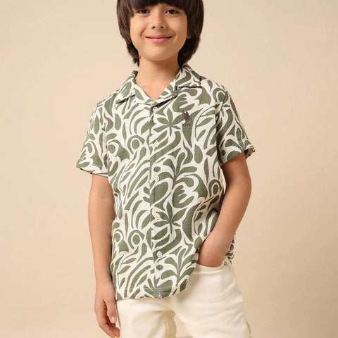 Green Abstract Printed Half Sleeves Shirt