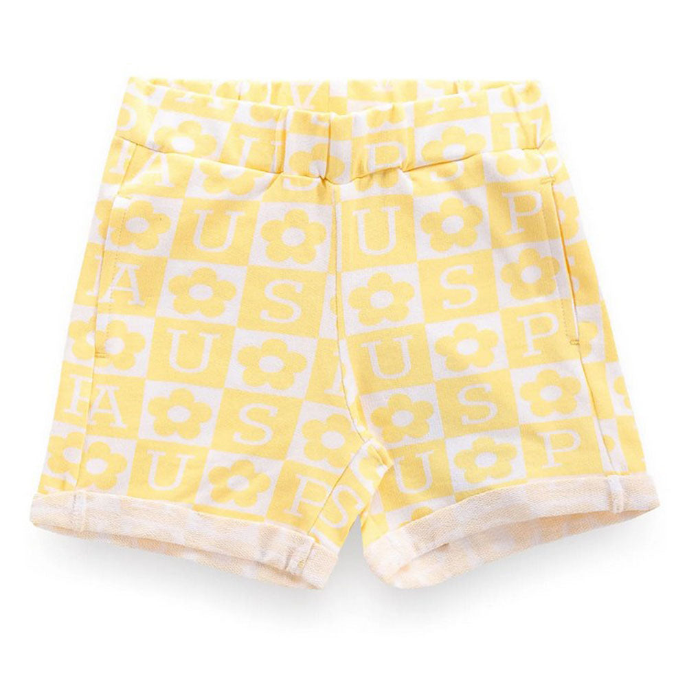 Yellow Brand Printed Cotton Shorts