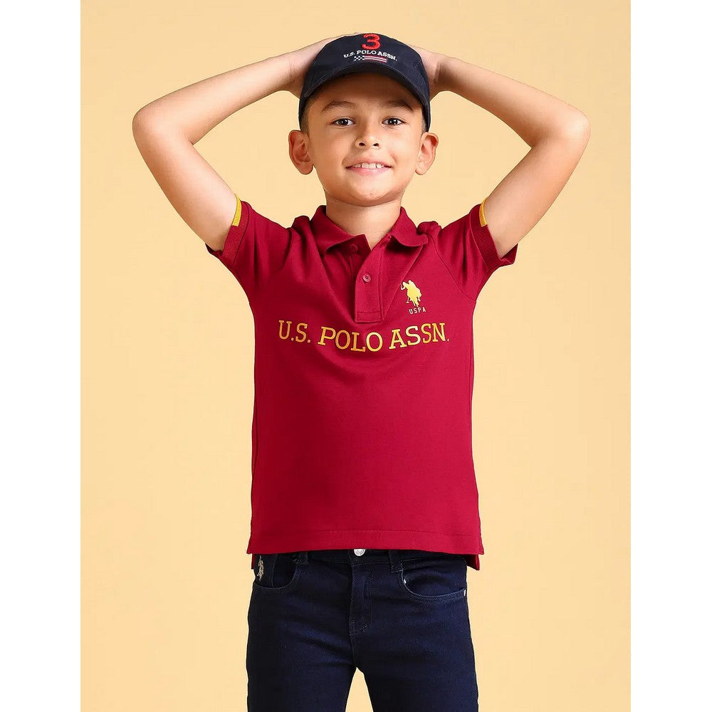 Maroon Regular Fit Printed Polo T-Shirt