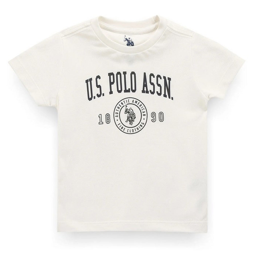 U.S.Polo Printed Half Sleeves T-Shirt- Off White