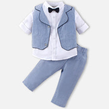 Load image into Gallery viewer, Blue Striped Jacket With White Shirt &amp; Pant
