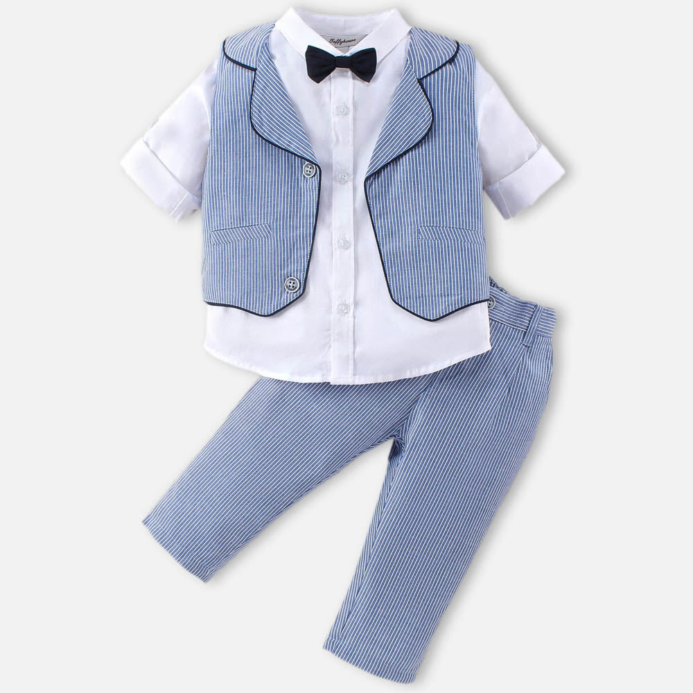 Blue Striped Jacket With White Shirt & Pant