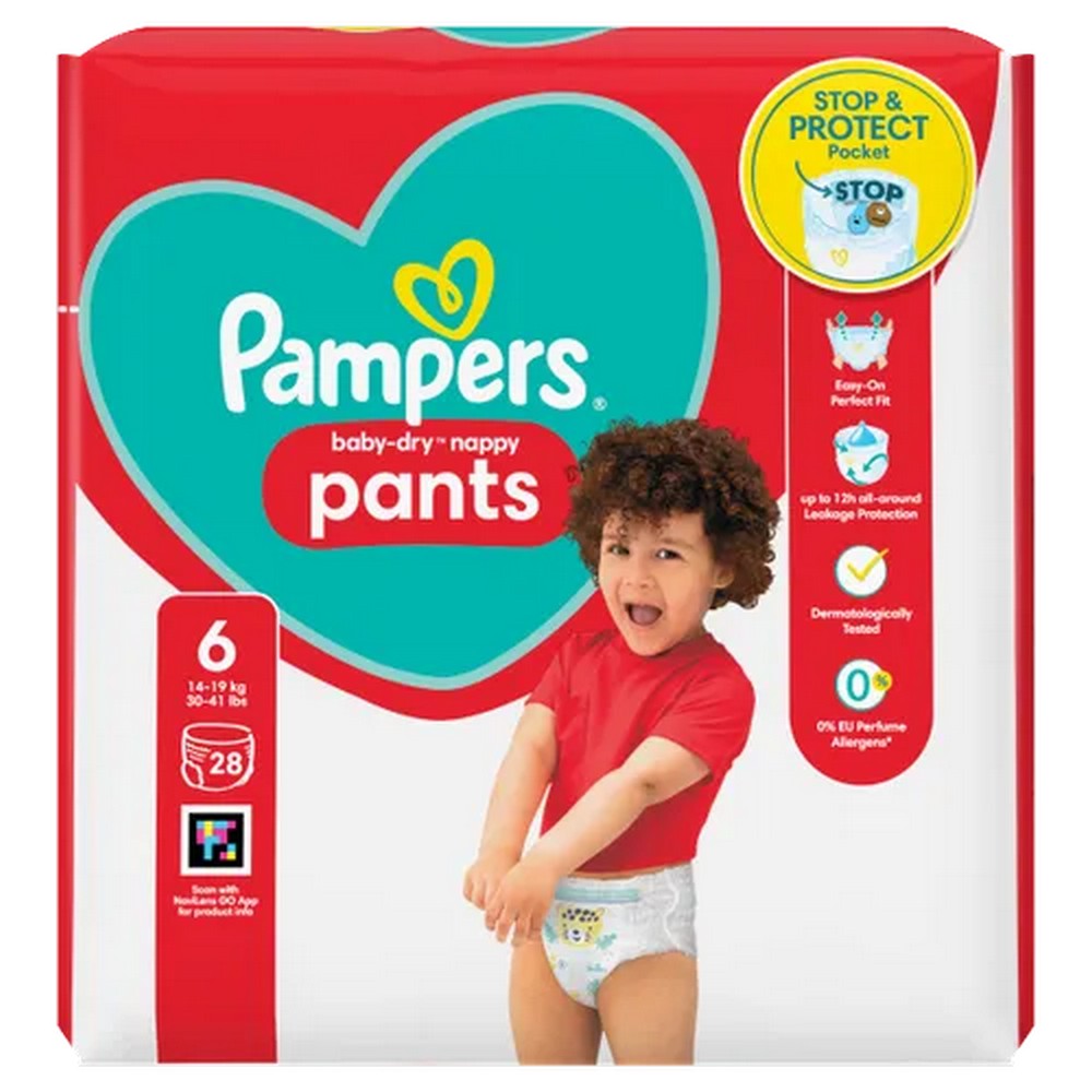 Size 6 Pampers Baby-Dry Nappy Pants - 28 Pants (14-19kg)