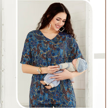 Load image into Gallery viewer, Blue Paisley Printed Top With Pant Maternity Co-Ord Set
