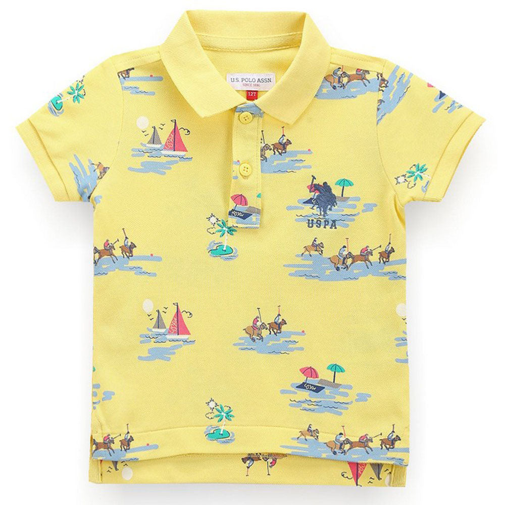 Yellow Graphic Printed Polo T-Shirt