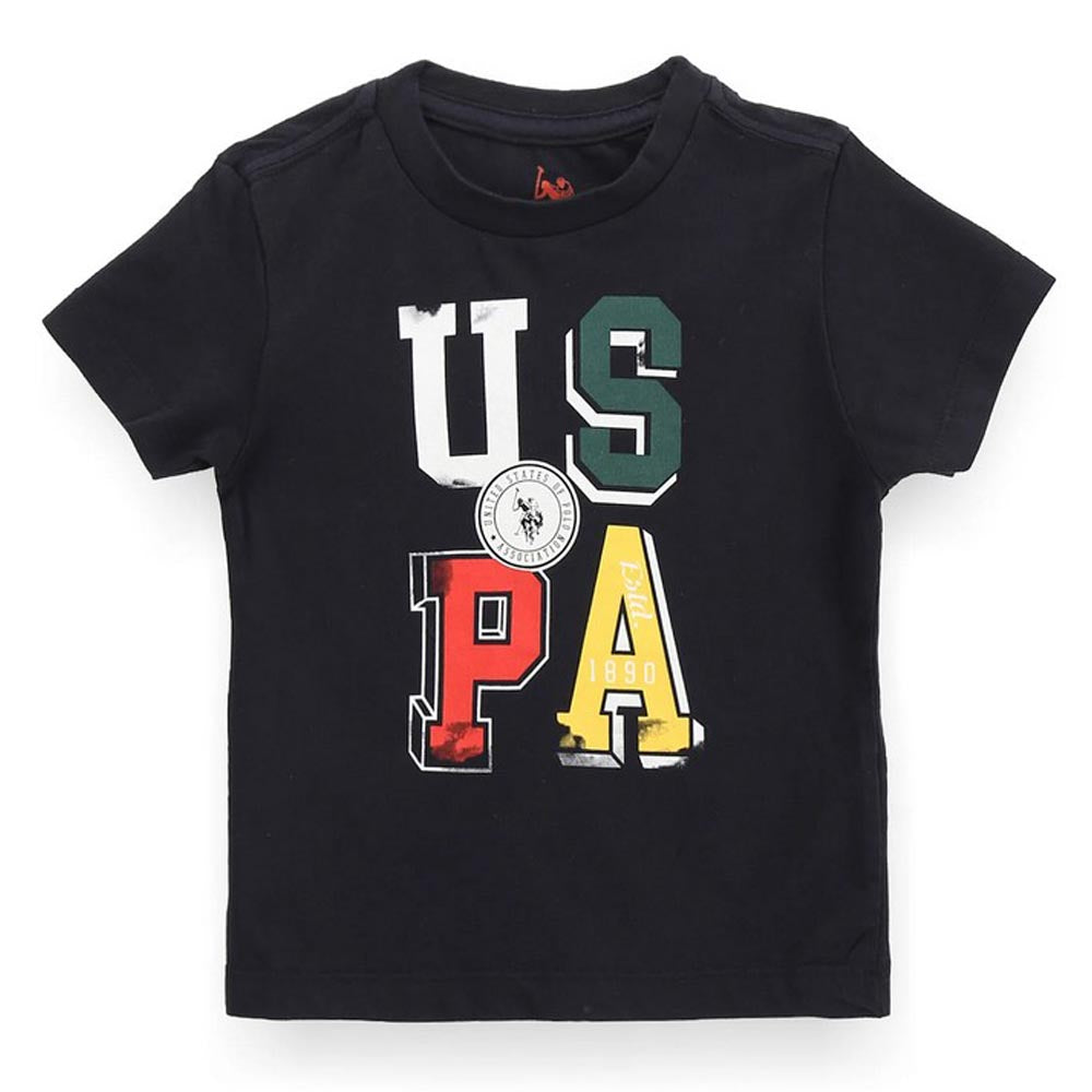 Black U.S.Polo Printed Cotton T-Shirt