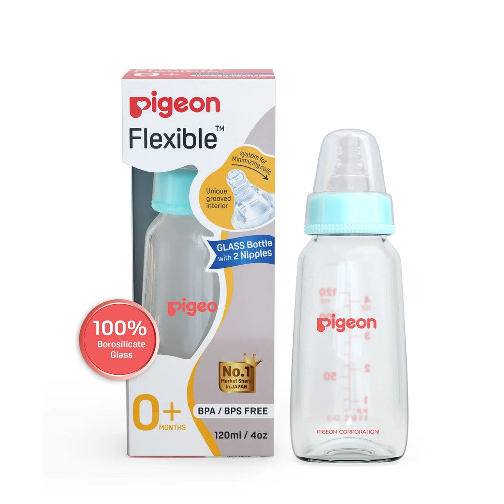 Blue Glass Feeding Bottle With Nipple - 120ml