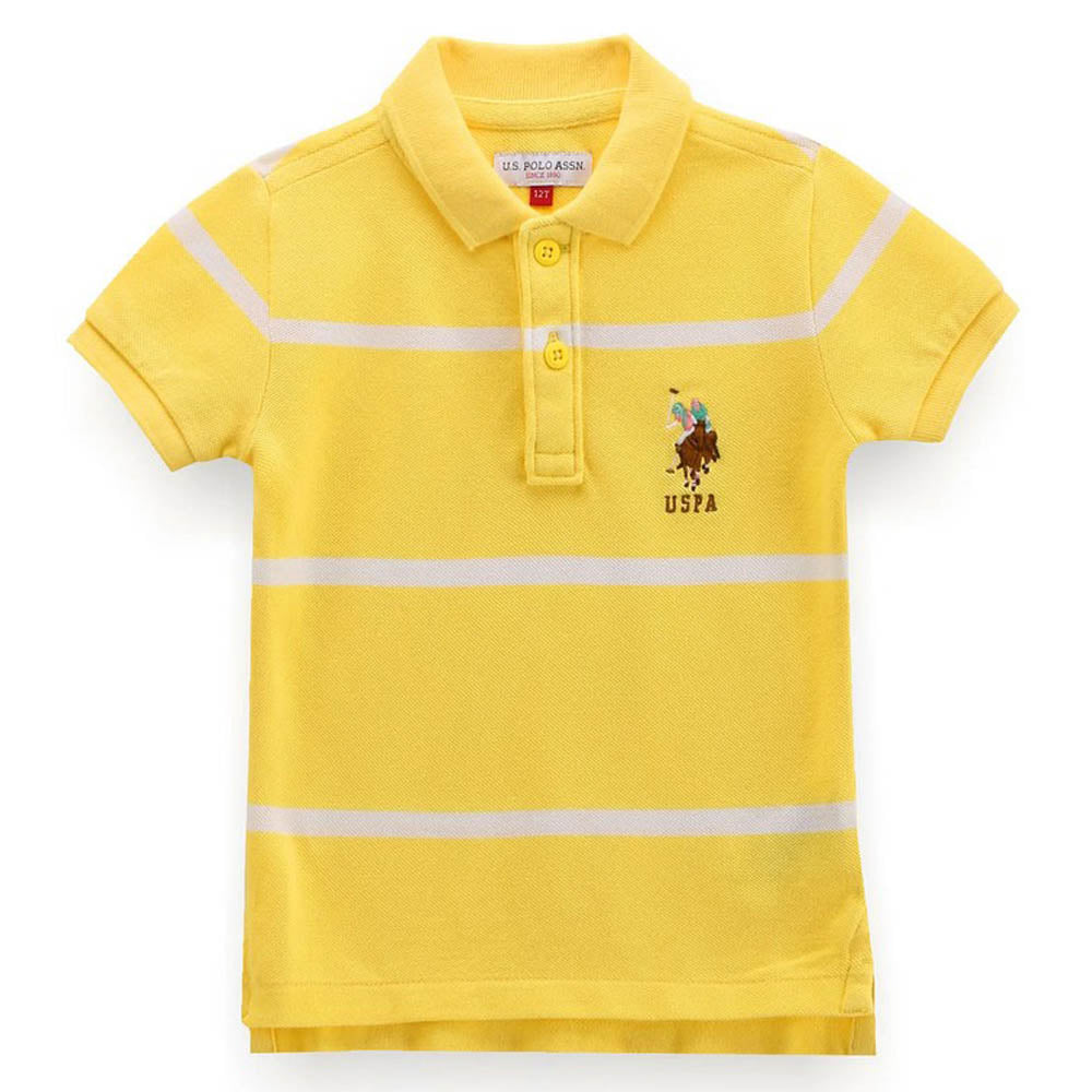Yellow Horizontal Striped Cotton Polo T-Shirt