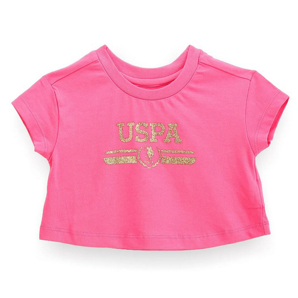 Pink Glitter Logo Cotton T-Shirt