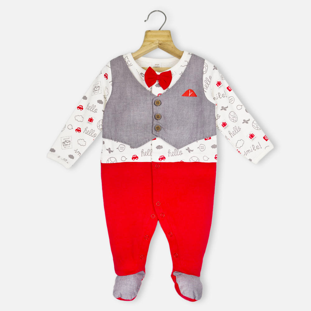 Red Footise With Attached Waistcoat