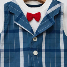 Load image into Gallery viewer, White T-Shirt With Attached Blue Striped Waistcoat &amp; Shorts
