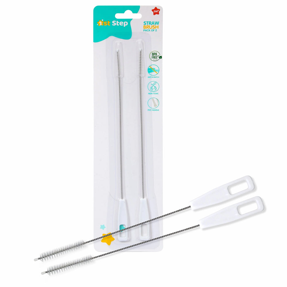 White Straw Cleaning Brush With Handle - Pack Of 2